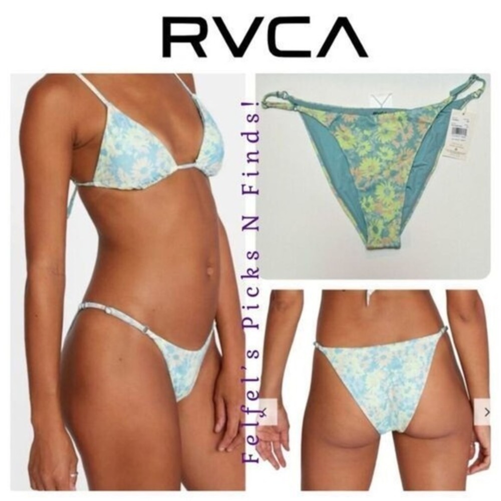 RVCA Field Of Dreams French Bikini Bottoms - Blue,/ Floral, Size Large